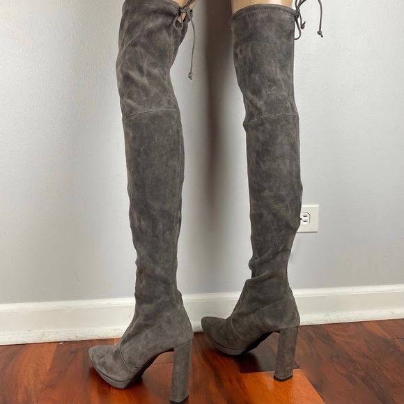 STUART WEITZMAN RARE GREY SUEDE PLATFORM THIGH HIGH BOOTS - Picture 6 of 11